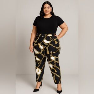 Chain Print Black and Gold Women's Pants